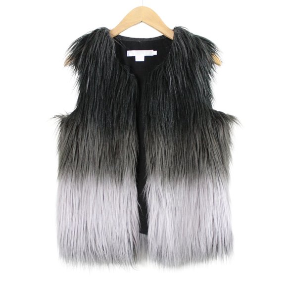 ABS Allen Schwartz Black Grey Ombre Fun Fur Vest - Picture 1 of 13